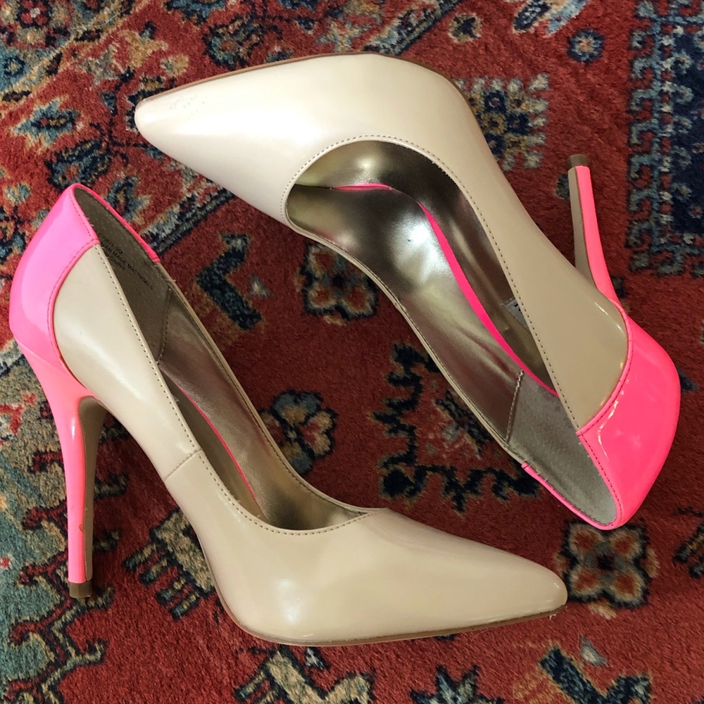 Steve Madden Carli Pump Size 9, Patent Leather, 4.5” Heel, Pink & Nude Two-Tone